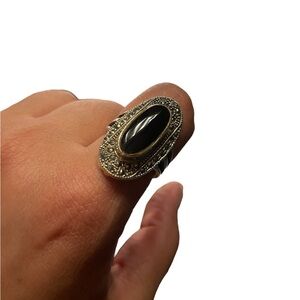 Elegant onyx Black and Silver Ring